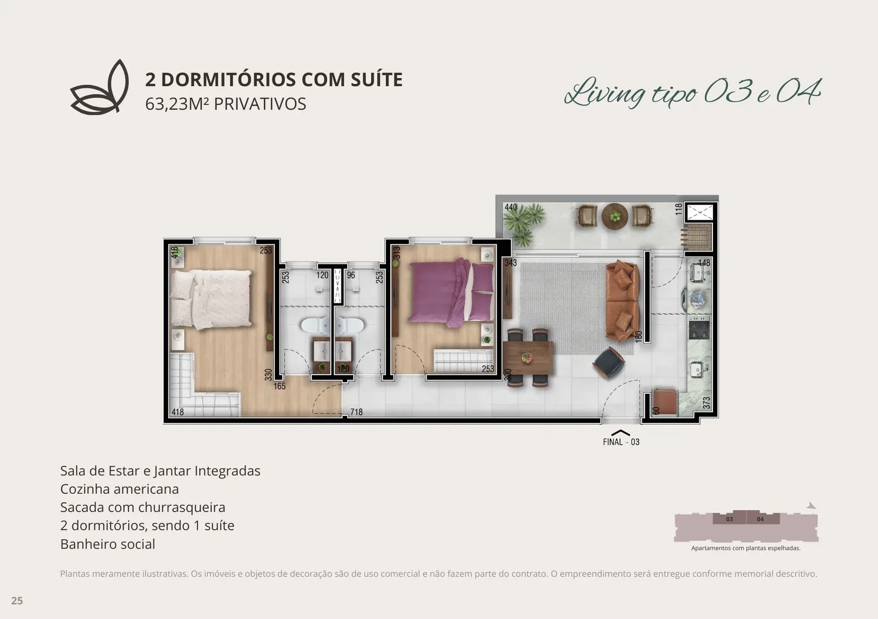 Planta tipo 03/04 do Residencial Tannat