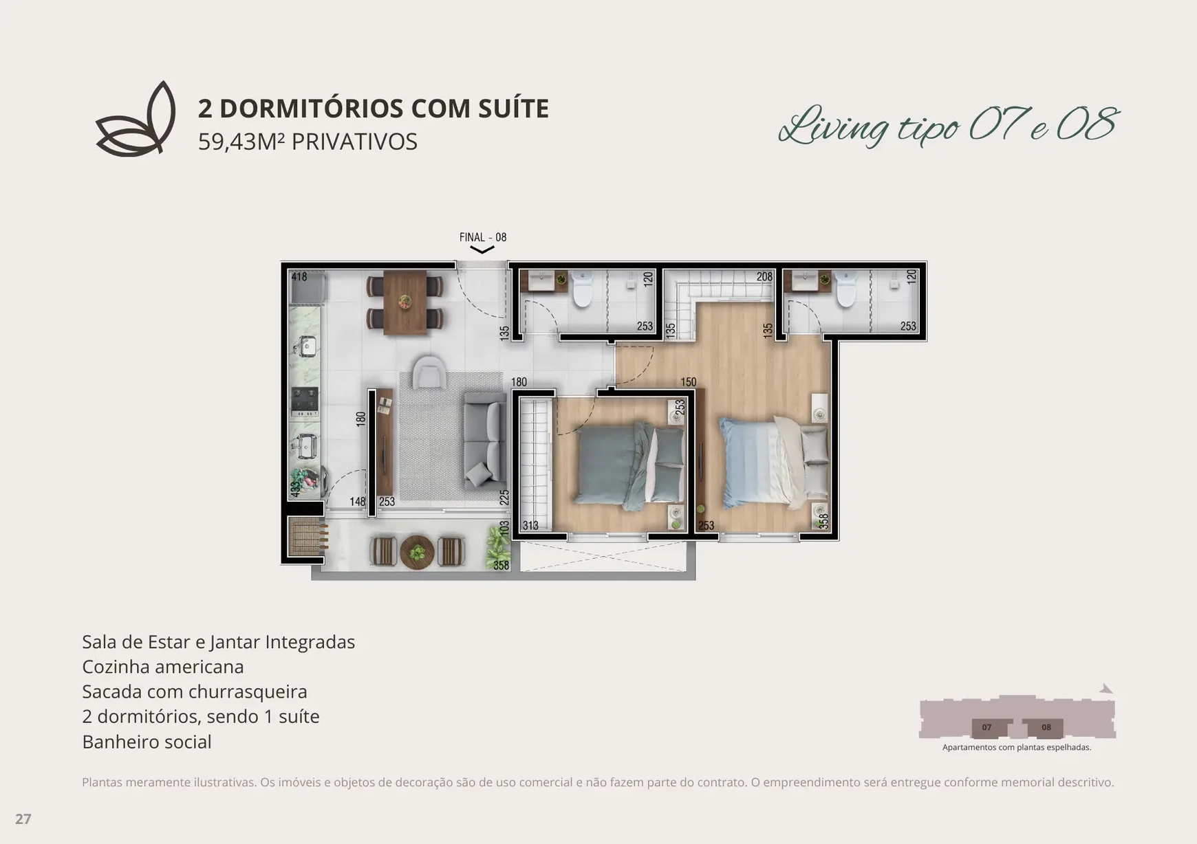 Planta tipo 07/08 do Residencial Tannat